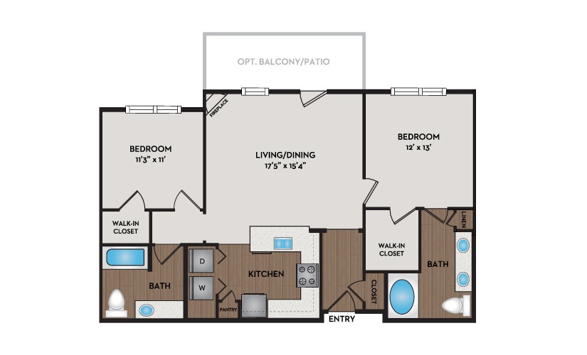 Adobe 2 Bed 2 Bath Floorplan