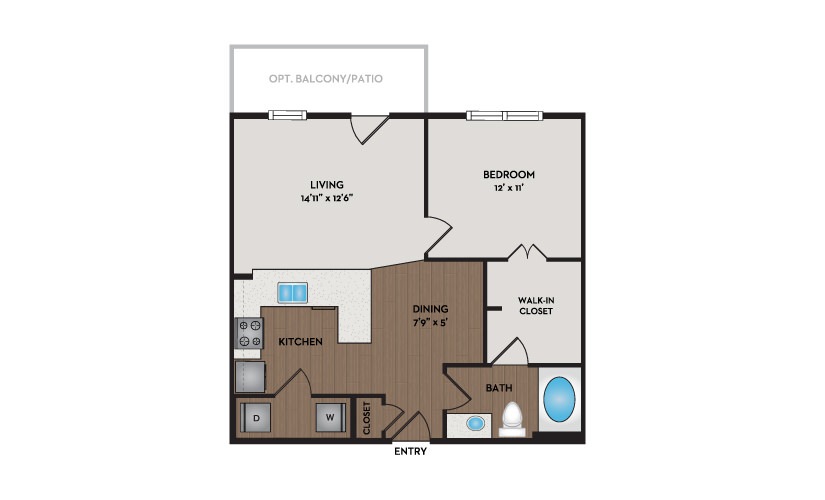 Bungalow 1 Bed 1 Bath Floorplan