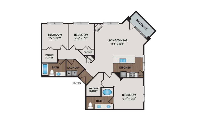 Castle 3 Bed 2 Bath Floorplan