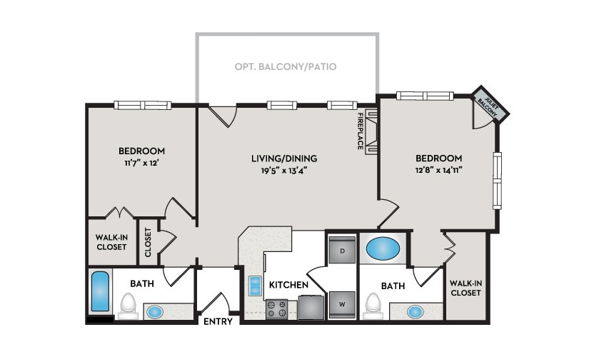 Flat 2 Bed 2 Bath Floorplan