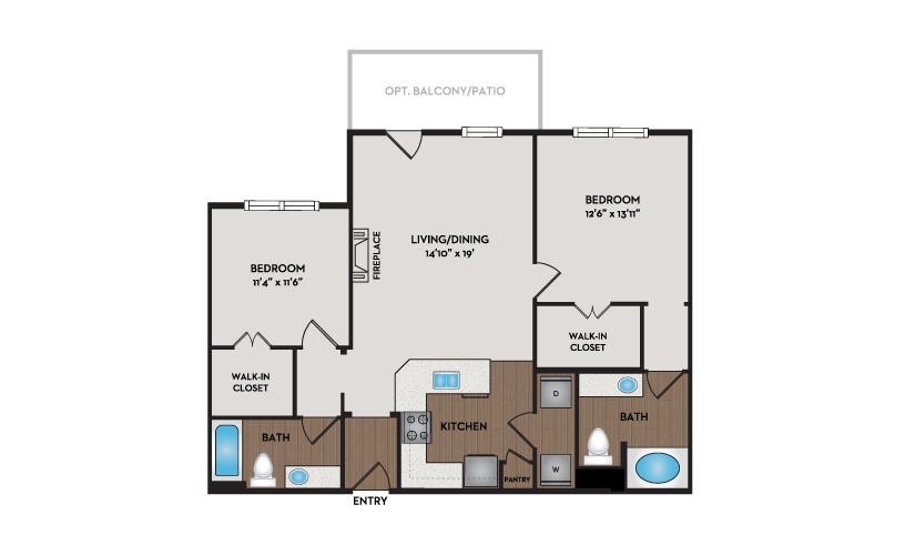 Haven 2 Bed 2 Bath Floorplan