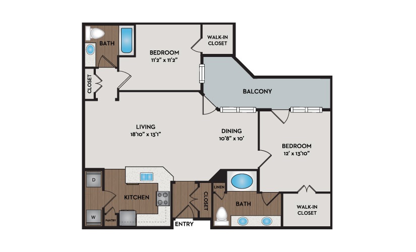 Hideout 2 Bed 2 Bath Floorplan