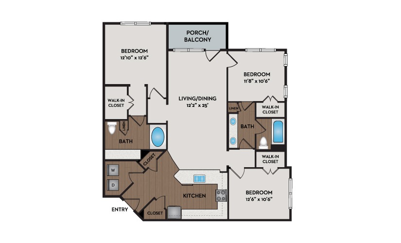 Manor 3 Bed 2 Bath Floorplan