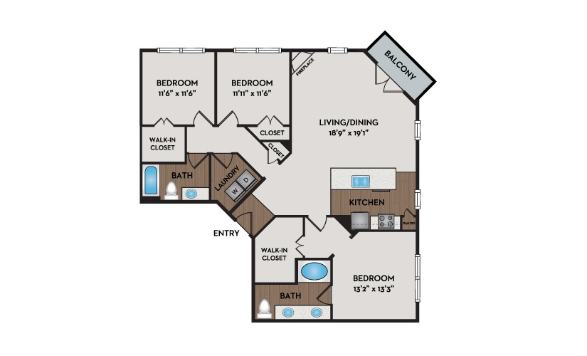 Mansion 3 Bed 2 Bath Floorplan