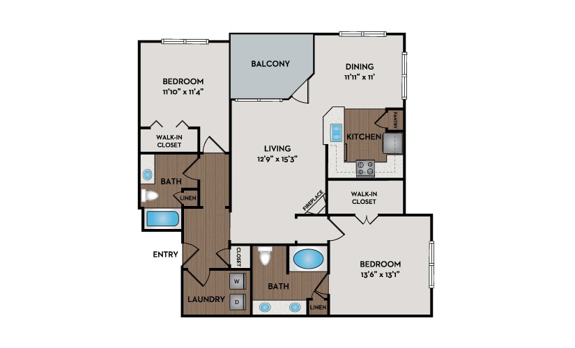 Villa 2 Bed 2 Bath Floorplan
